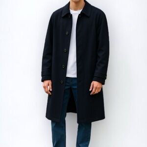 Vintage Lanvin Wool Balmacaan Coat In Navy | Size 58